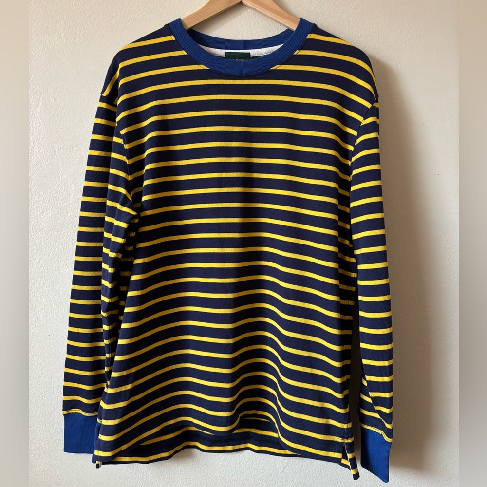 J. Crew Navy and Yellow Striped Crewneck